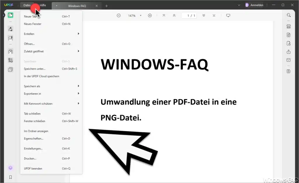 UPDF Menü Datei