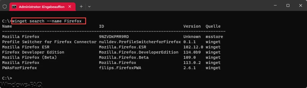 winget search --name Firefox