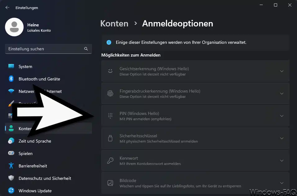 Deaktivierte Windows Anmeldeoptionen