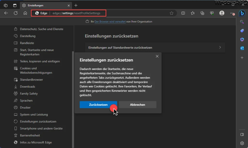 Edge Einstellungen zurücksetzen
