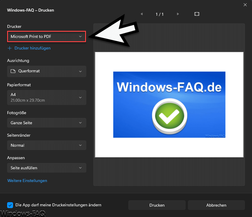 Fotoanzeige Drucker Microsoft Print to PDF