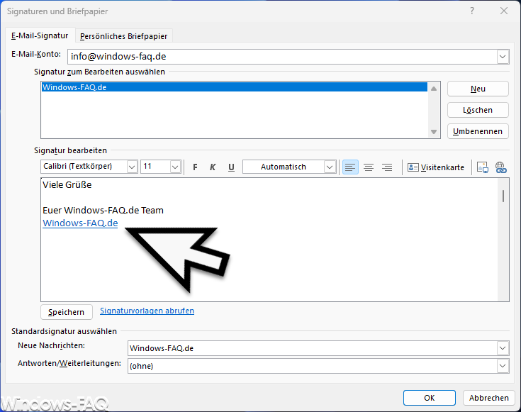Link eingefügt in der Outlook Signatur