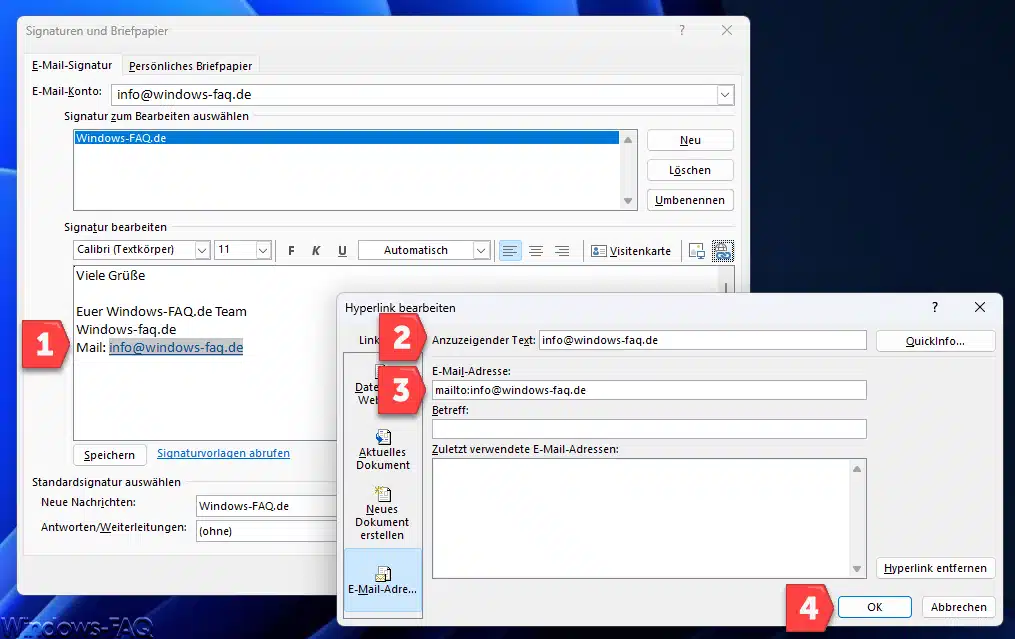 Mailto in Outlook Signatur einfügen