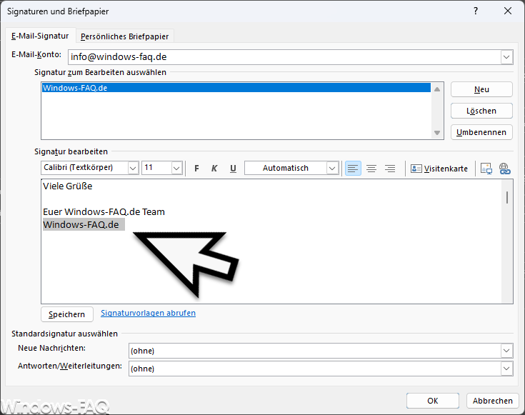 Outlook Signatur bearbeiten und Webadresse markieren