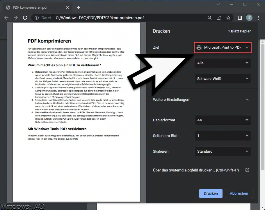 PDF komprimieren mit dem Microsoft Print to PDF