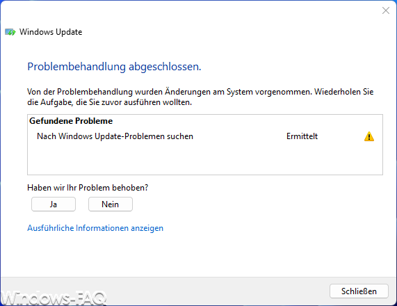 Update Problembehandlung abgeschlossen
