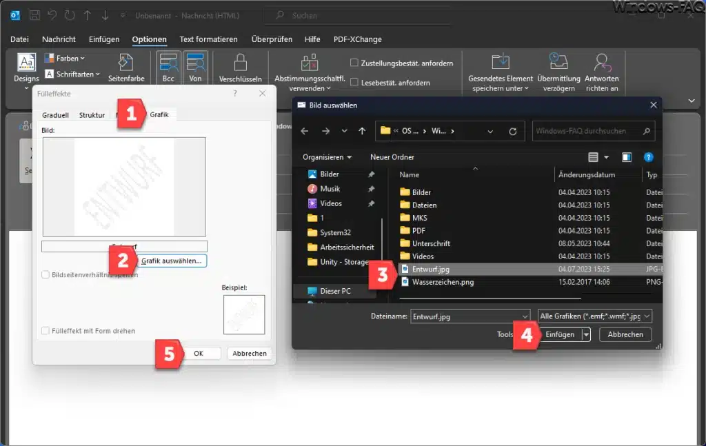Wasserzeichen im Outlook definieren