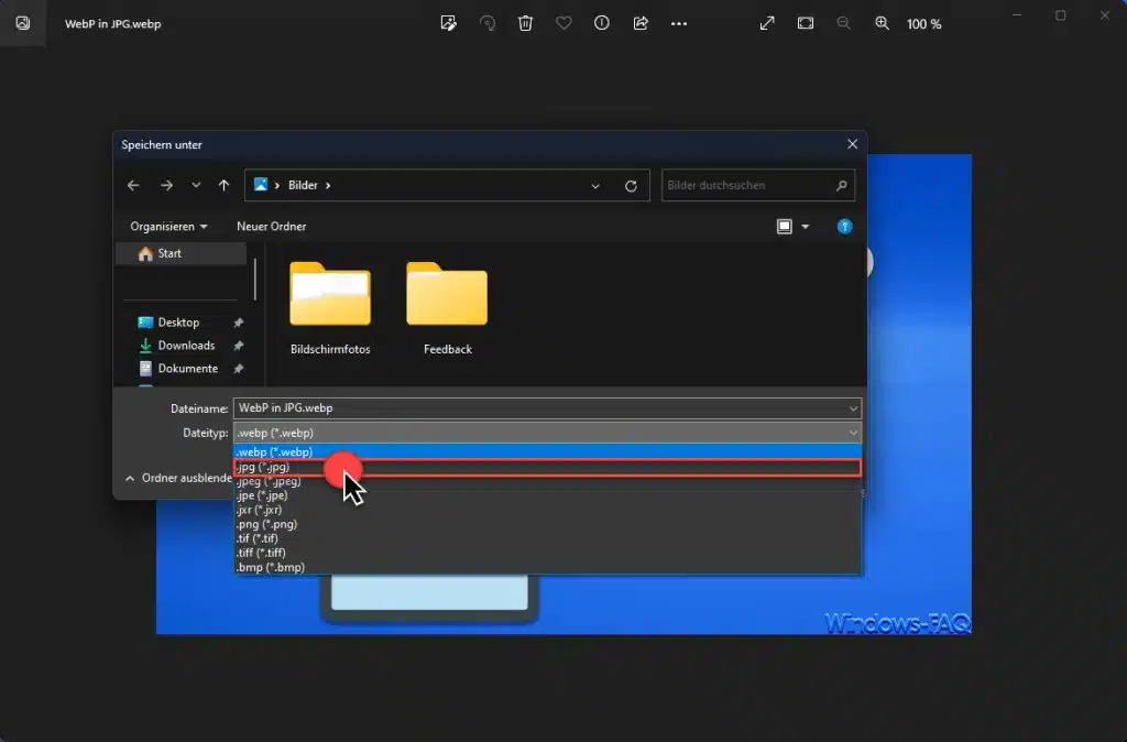 WebP speichern als JPG in der Fotoanzeige
