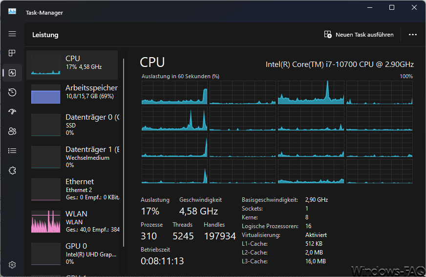 Windows Taskmanager CPU Info