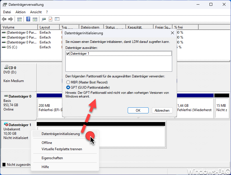 vDisk Datenträgerinitialisierung
