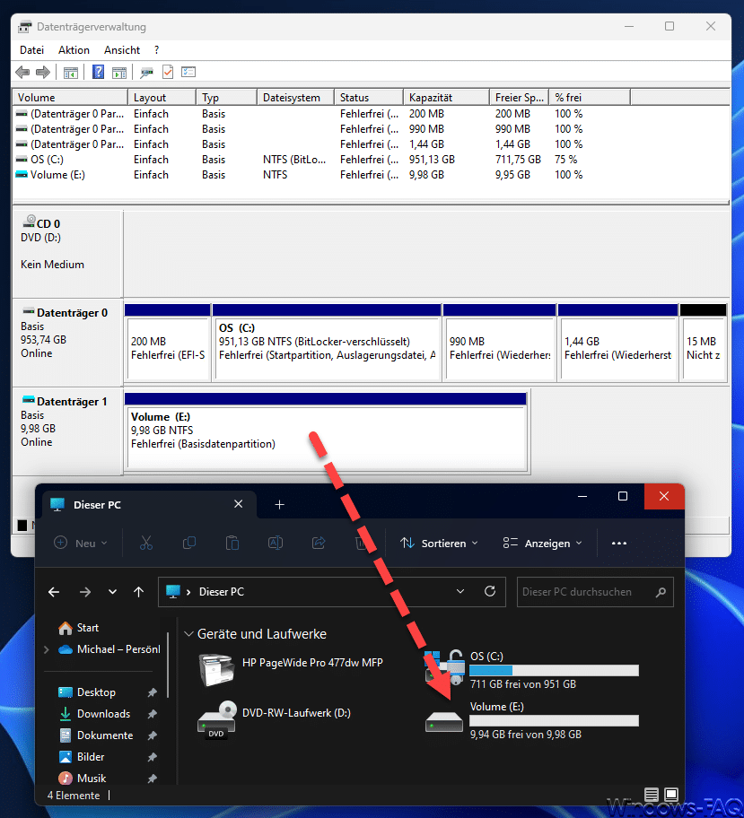 vDisk im Explorer und in der Datenträgerverwaltung