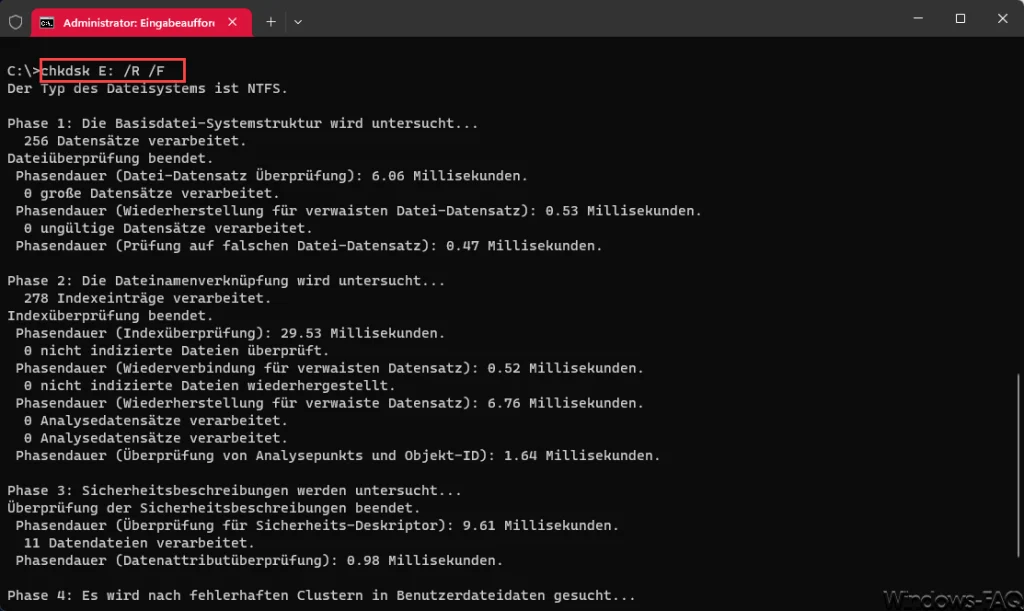 CHKDSK Datenträger auf Fehler suchen und korrigieren