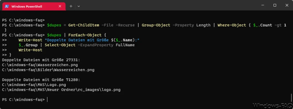 PowerShell doppelte Dateien finden