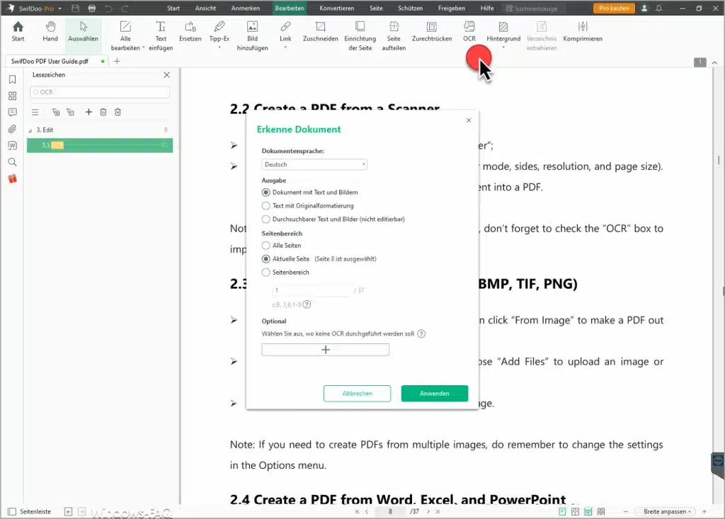 SwifDoo OCR Erkennung
