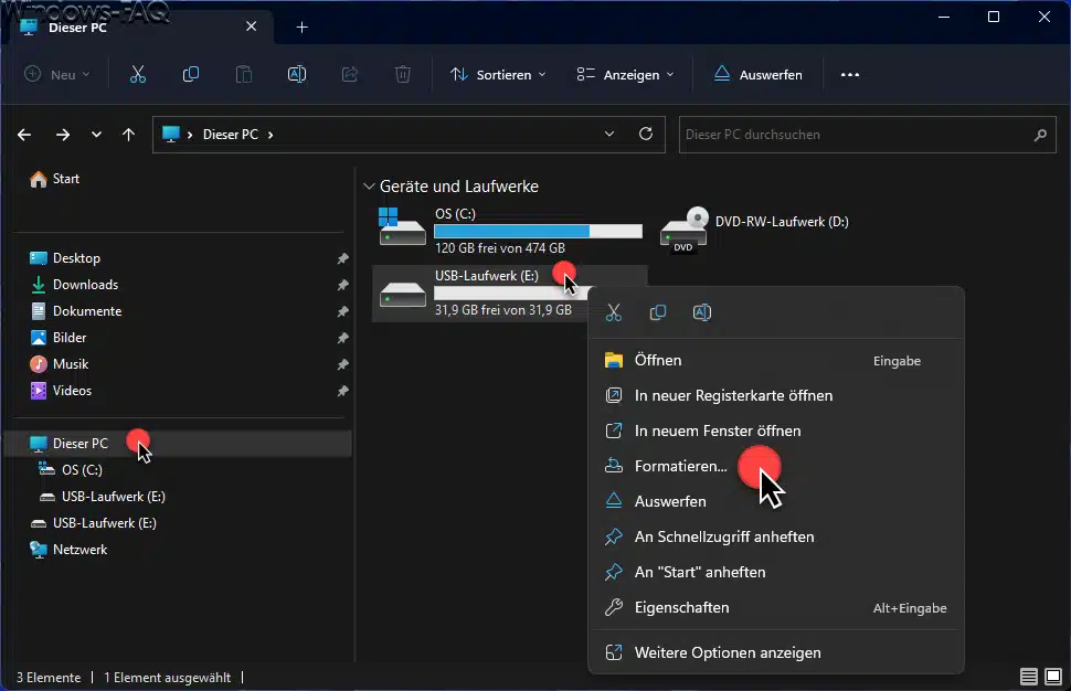 Windows Explorer Formatieren