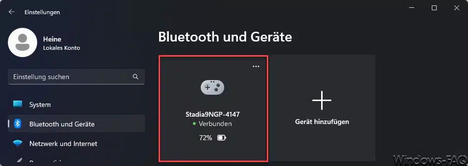 Windows verbundener Gamecontroller