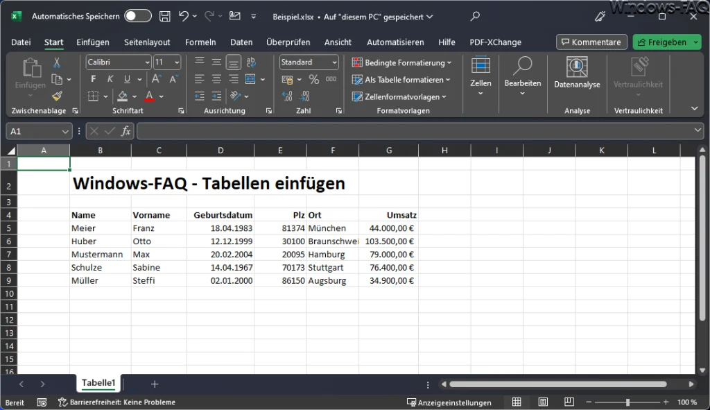 Excel Beispiel Tabelle