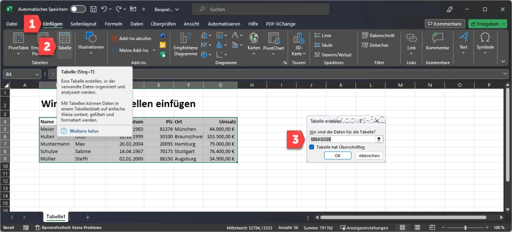 Excel Tabelle erstellen und Überschriften