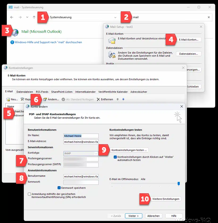 Outlook Kontoeinstellungen überprüfen