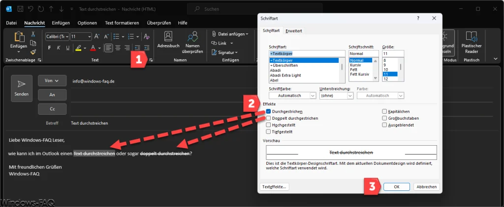 Outlook durchgestrichen und doppelt durchgestrichen