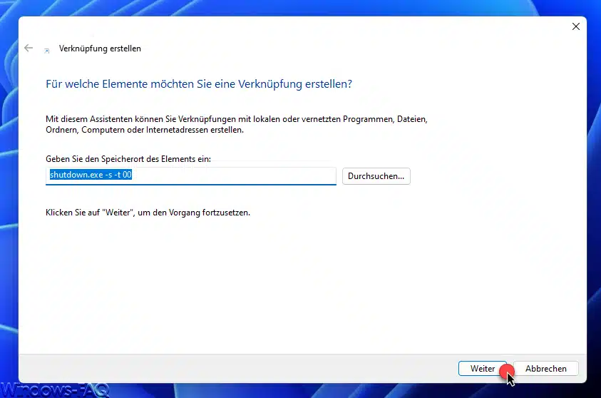 Shutdown Verknüpfung