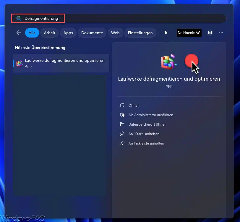 Windows Defragmentierung starten