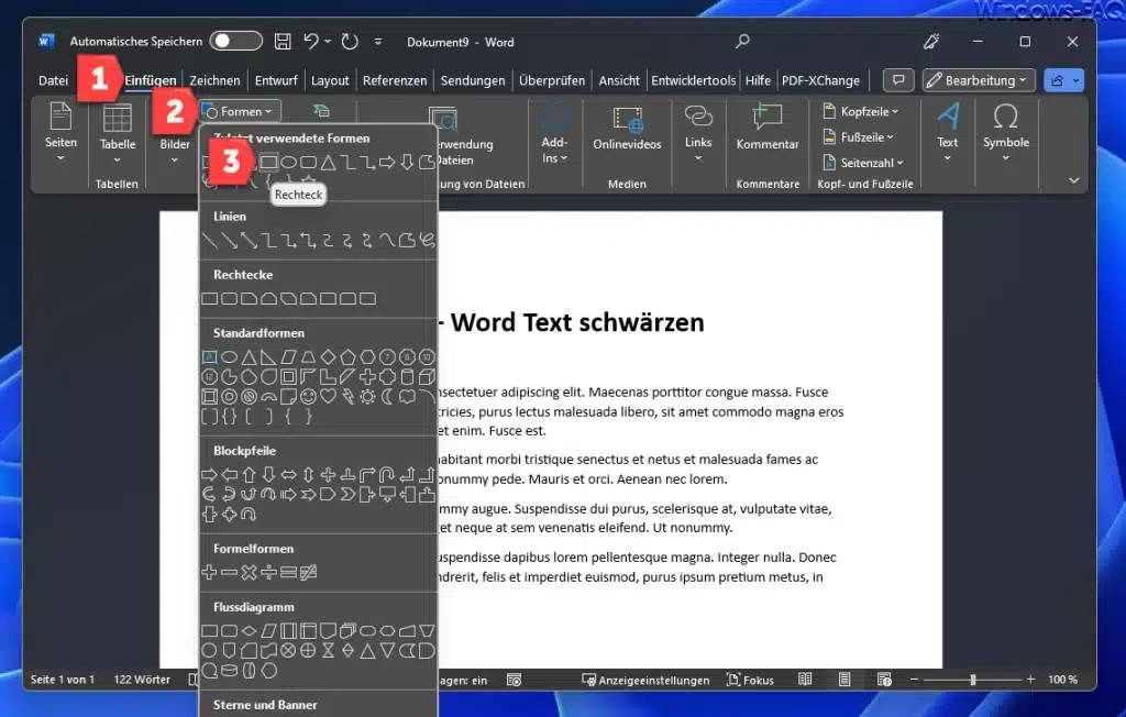 Word Einfügen Formen Rechteck