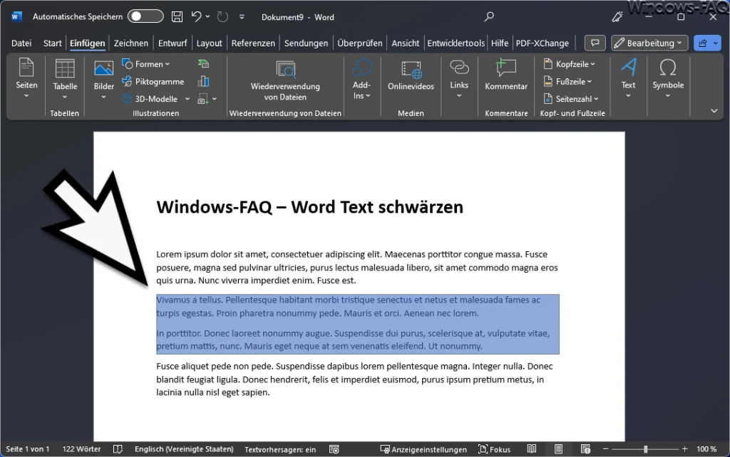 Word Markierung zu schwärzender Bereich