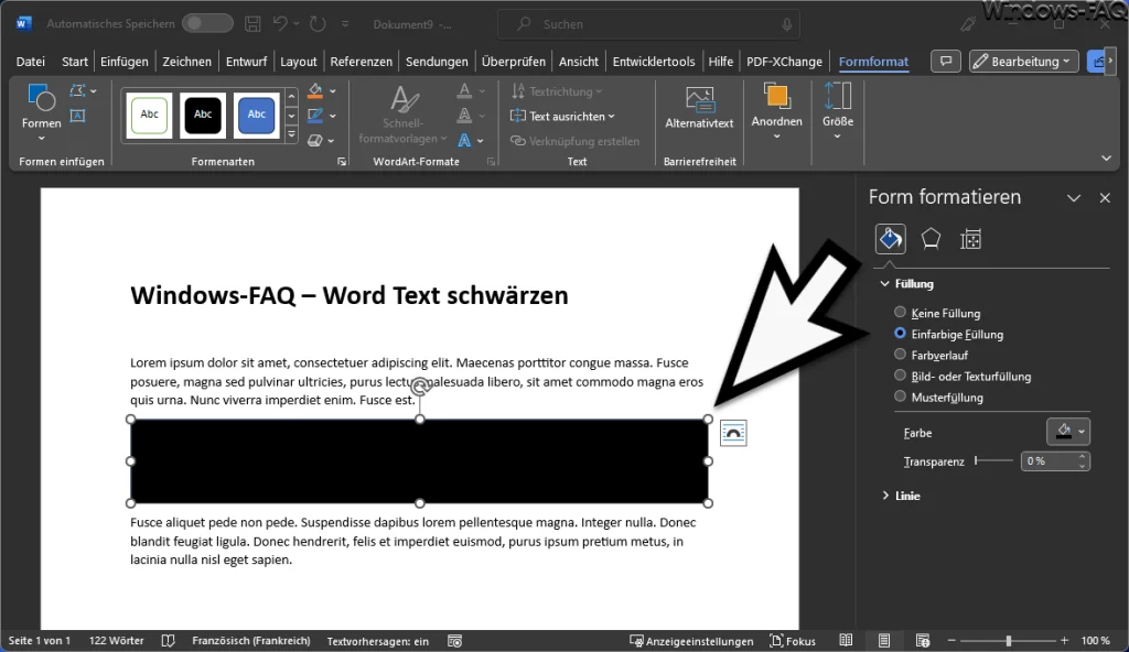 Word Text geschwärzt