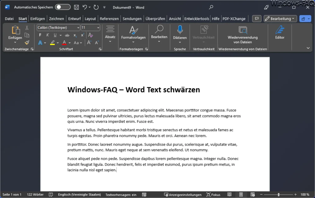 Word Text schwärzen - Beispiel