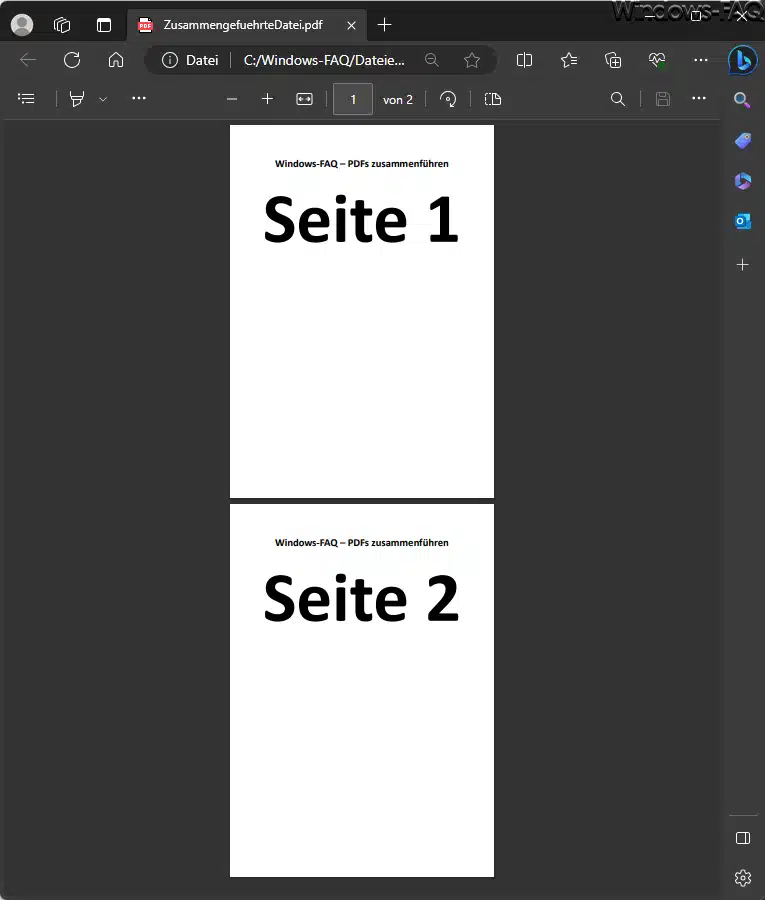 Zusammengefügte PDF Dateien in der Ansicht