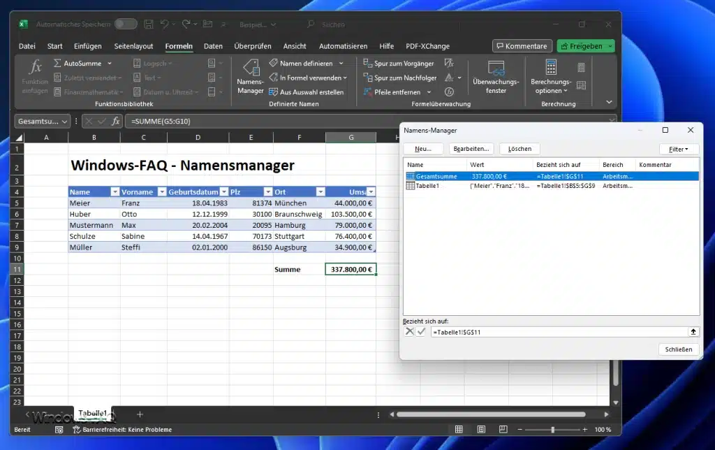 Excel Namens-Manager