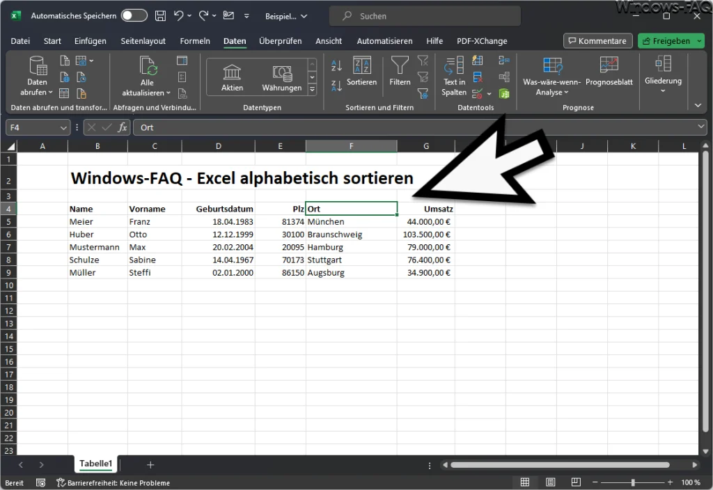 Excel Tabelle alphabetisch sortieren