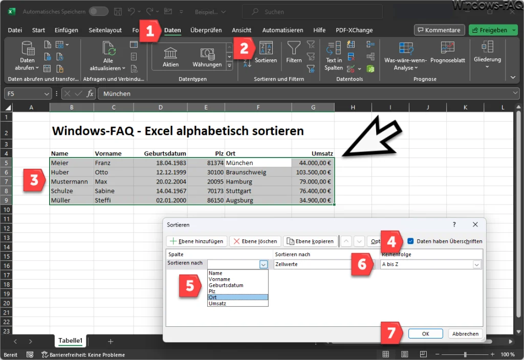 Excel sortieren