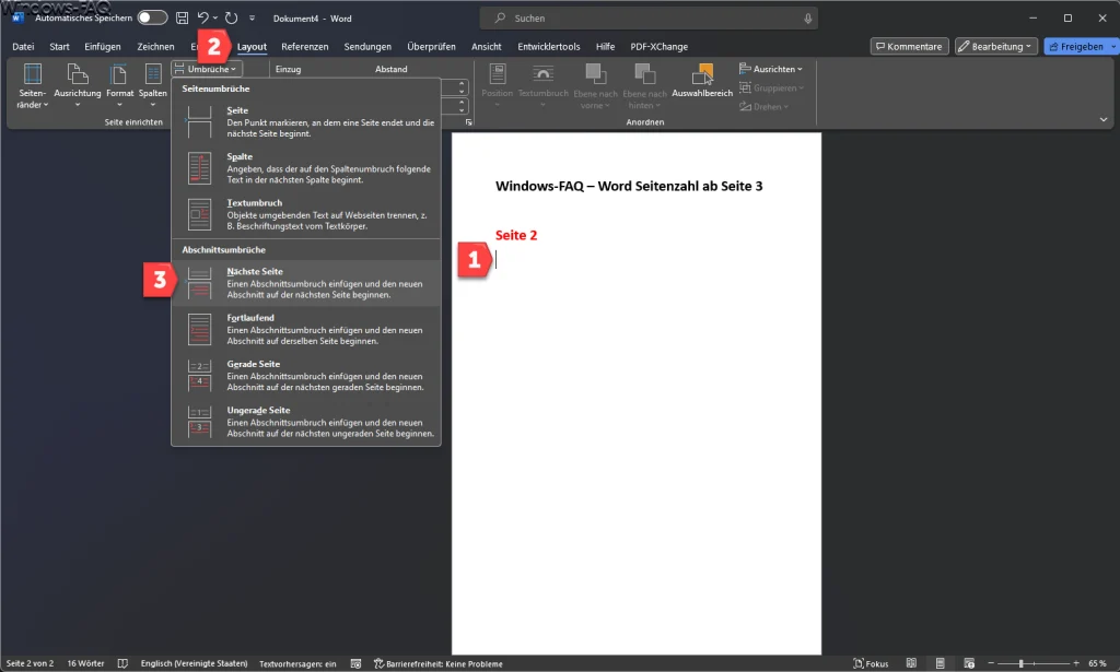 Word Abschnittsumbrüche