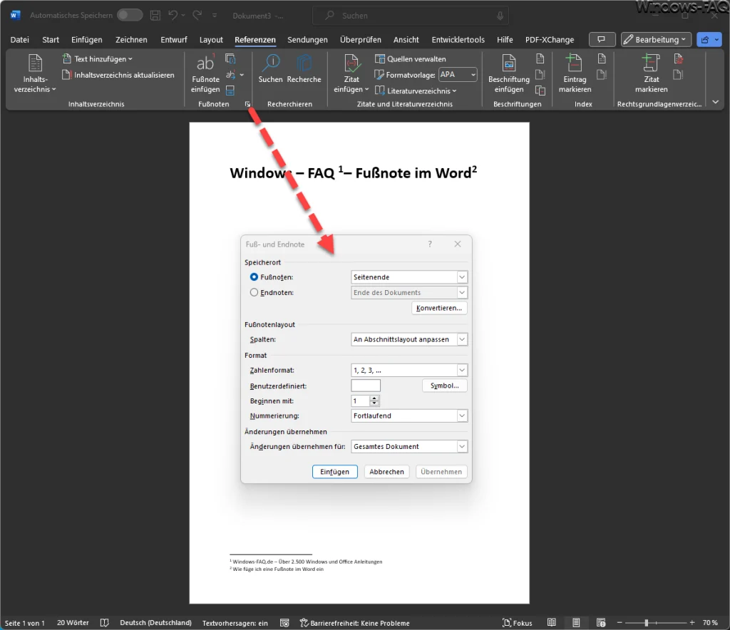 Word Fuß- und Endnote