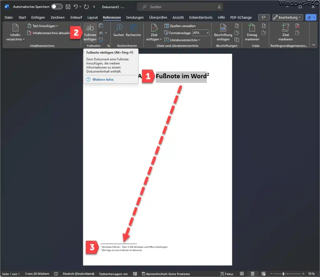 Word Fußnote Referenzen Fußnote einfügen