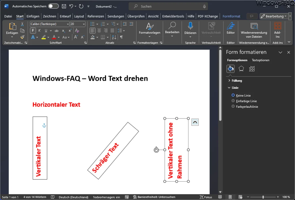 Word Text drehen Varianten