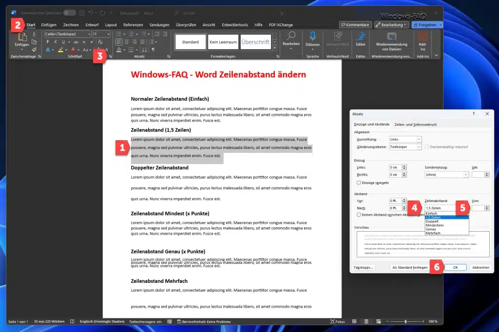 Word Zeilenabstände verändern
