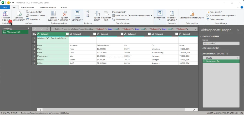 Excel CSV Laden