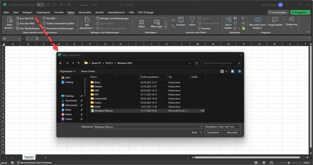 Excel Daten aus Text-CSV abrufen