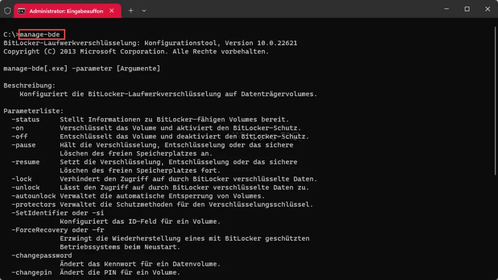 Manage-BDE Parameter