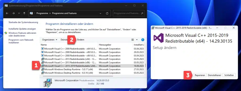 Microsoft C++ Redistributable reparieren