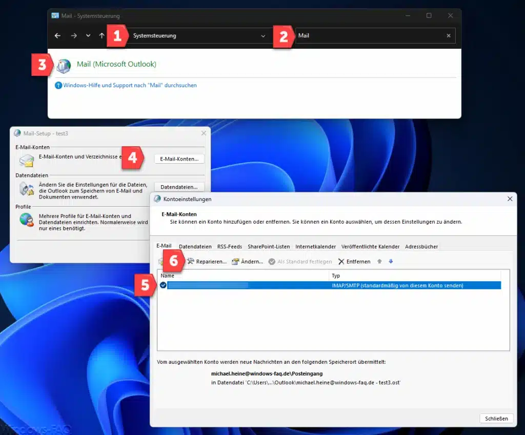 Outlook E-Mail Konto reparieren