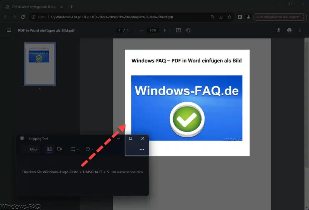 PDF mit Snipping Tool abfotografieren