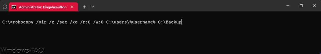 Robocopy Backup auf externe Festplatte