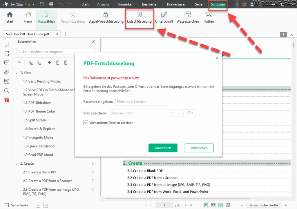 SwifDoo Das Dokument ist passwortgeschützt