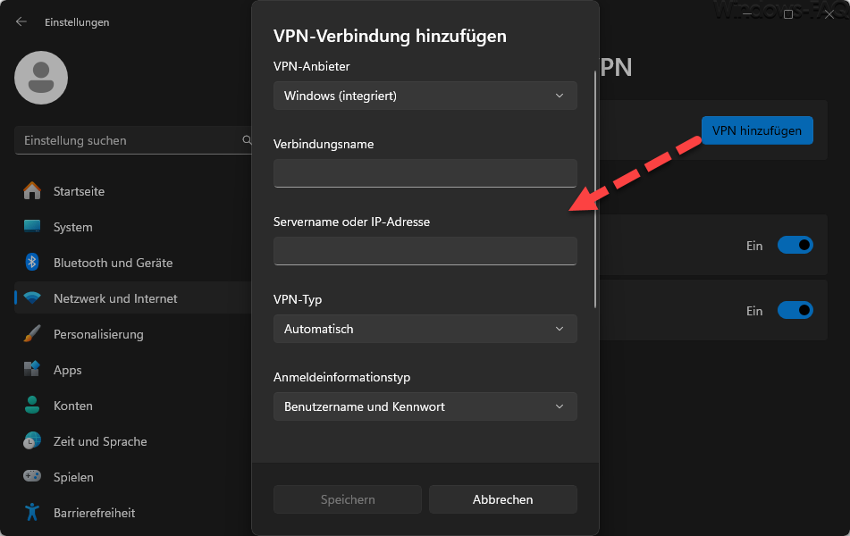 Windows VPN-Verbindung hinzufügen