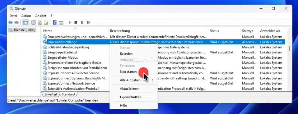 Druckwarteschlange neu starten