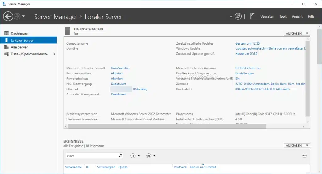 Server Manager Lokaler Server